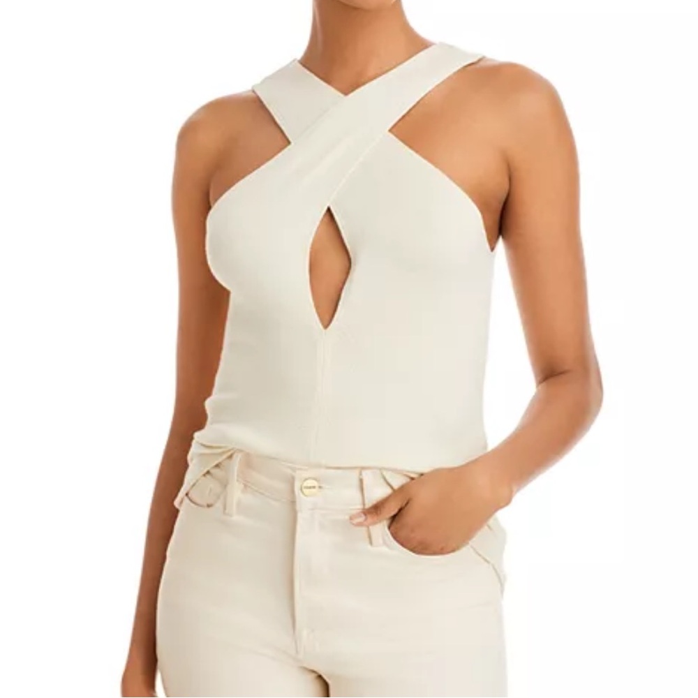 LNA Apollo Halter Cutout Top in black crepe worn once